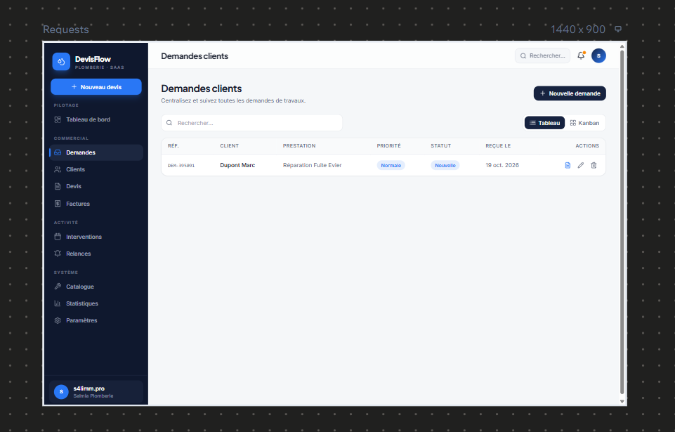 Capture DevisFlow : Suivez les demandes